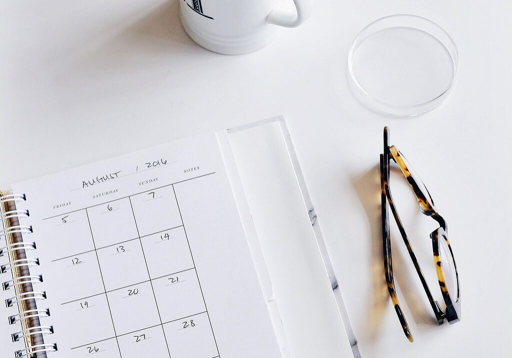 calendar, eyeglasses, plan